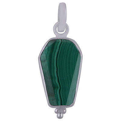 Beautifully Handcrafted Bezel Rawa Work at bottom Malachite Coffin Shape 925 Sterling Solid Silver Pendant - R301105-13
