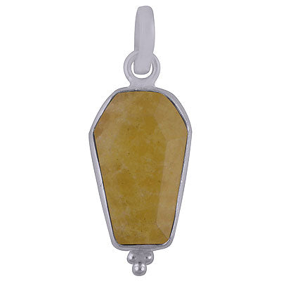 Beautifully Handcrafted Bezel Rawa Work at bottom Yellow Jade Coffin Shape 925 Sterling Solid Silver Pendant - R301105-19
