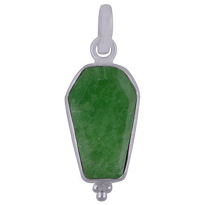 Beautifully Handcrafted Bezel Rawa Work at bottom Green Corundum Coffin Shape 925 Sterling Solid Silver Pendant - R301105-22