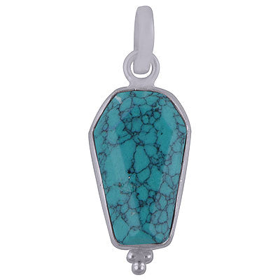 Beautifully Handcrafted Bezel Rawa Work at bottom Turquoise Coffin Shape 925 Sterling Solid Silver Pendant - R301105-3