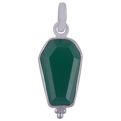 Beautifully Handcrafted Bezel Rawa Work at bottom Green Onyx Coffin Shape 925 Sterling Solid Silver Pendant - R301105-8