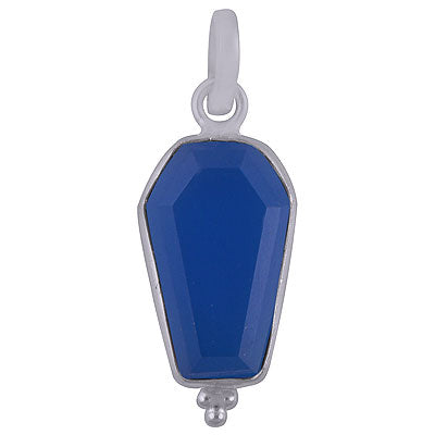 Beautifully Handcrafted Bezel Rawa Work at bottom Blue Chalcedony Coffin Shape 925 Sterling Solid Silver Pendant - R301105-9