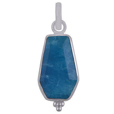 Stunning Handcrafted Bezel Rawa Work at bottom Blue Chalcedony Coffin Shape 925 Sterling Solid Silver Pendant - R301106-10