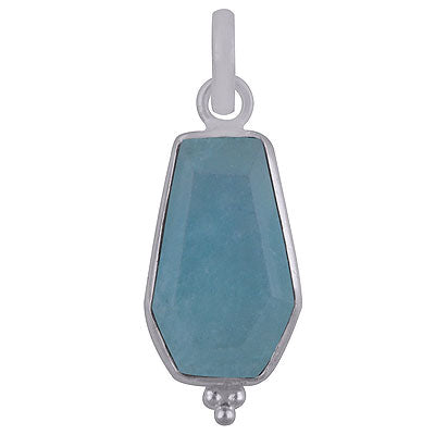 Stunning Handcrafted Bezel Rawa Work at bottom Aqua Chalcedony Coffin Shape 925 Sterling Solid Silver Pendant - R301106-11