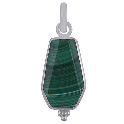 Stunning Handcrafted Bezel Rawa Work at bottom Malachite Coffin Shape 925 Sterling Solid Silver Pendant - R301106-14