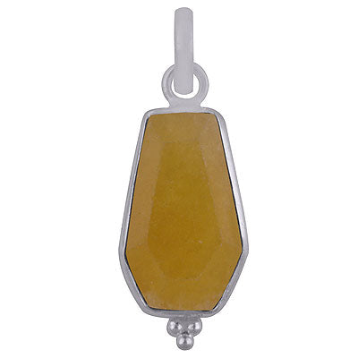 Stunning Handcrafted Bezel Rawa Work at bottom Yellow Jade Coffin Shape 925 Sterling Solid Silver Pendant - R301106-21
