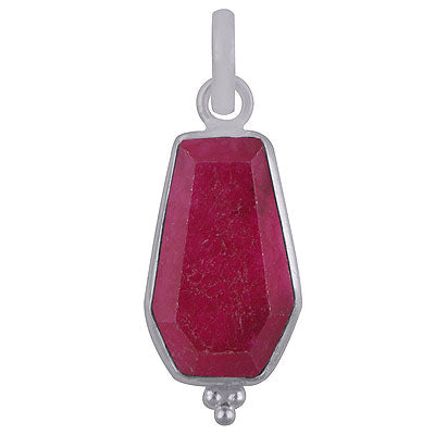 Stunning Handcrafted Bezel Rawa Work at bottom Red Corundum Coffin Shape 925 Sterling Solid Silver Pendant - R301106-23