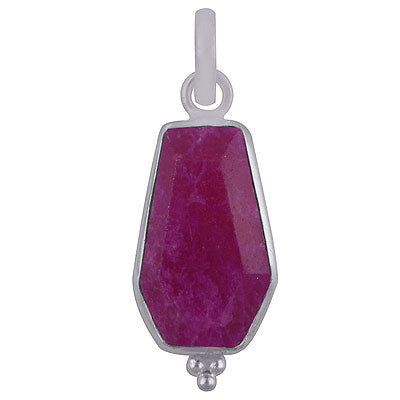Stunning Handcrafted Bezel Rawa Work at bottom Red Corundum Coffin Shape 925 Sterling Solid Silver Pendant - R301106-24