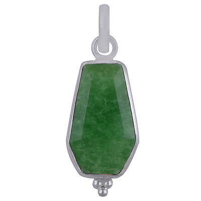 Stunning Handcrafted Bezel Rawa Work at bottom Green Corundum Coffin Shape 925 Sterling Solid Silver Pendant - R301106-25