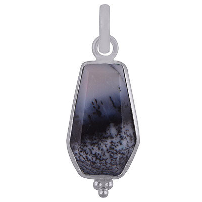 Stunning Handcrafted Bezel Rawa Work at bottom Dendritic Agate Coffin Shape 925 Sterling Solid Silver Pendant - R301106-3