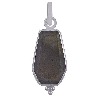 Stunning Handcrafted Bezel Rawa Work at bottom Labradorite Coffin Shape 925 Sterling Solid Silver Pendant - R301106-4