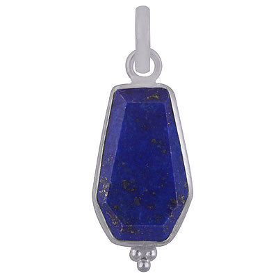 Stunning Handcrafted Bezel Rawa Work at bottom Lapis Coffin Shape 925 Sterling Solid Silver Pendant - R301106-5
