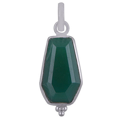 Stunning Handcrafted Bezel Rawa Work at bottom Green Onyx Coffin Shape 925 Sterling Solid Silver Pendant - R301106-8