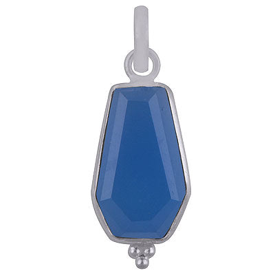 Stunning Handcrafted Bezel Rawa Work at bottom Blue Chalcedony Coffin Shape 925 Sterling Solid Silver Pendant - R301106-9