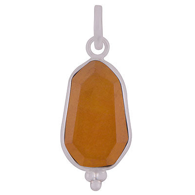 Beautifully Handcrafted Bezel Rawa Work at bottom Yellow Jade Hexagon Shape 925 Sterling Solid Silver Pendant - R301110-14
