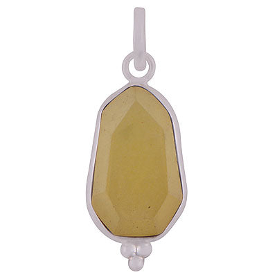Beautifully Handcrafted Bezel Rawa Work at bottom Yellow Jade Hexagon Shape 925 Sterling Solid Silver Pendant - R301110-15