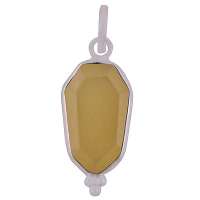 Stunning Handcrafted Bezel Rawa Work at bottom Yellow Jade Hexagon Shape 925 Sterling Solid Silver Pendant - R301111-17