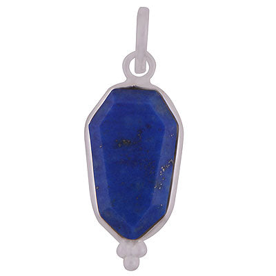 Stunning Handcrafted Bezel Rawa Work at bottom Lapis Hexagon Shape 925 Sterling Solid Silver Pendant - R301111-4