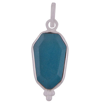 Stunning Handcrafted Bezel Rawa Work at bottom Blue Chalcedony Hexagon Shape 925 Sterling Solid Silver Pendant - R301111-6