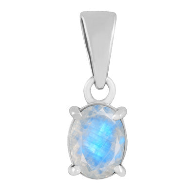 Gorgeous Prong Setting Around Rainbow Moonstone Oval Shape 925 Sterling Solid Silver Pendant - R301113-55