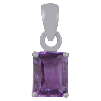 Beautiful Prong Setting Around Amethyst Rectangle Shape 925 Sterling Solid Silver Pendant - R301116-1