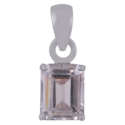 Beautiful Prong Setting Around White Cubic Zirconia Rectangle Shape 925 Sterling Solid Silver Pendant - R301116-13