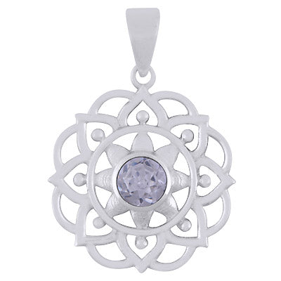 Alluring Flower Work Around White Cubic Zirconia Round Shape 925 Sterling Solid Silver Pendant - R301136-9