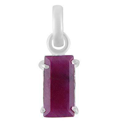 Stunning Prong Seated Gemstone Ruby Rectangle Shape 925 Sterling Solid Silver Pendants - R301138-18