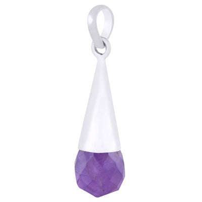 Stunning Faceted Seated Gemstone Amethyst Drop Shape 925 Sterling Solid Silver Pendant - R301144-1