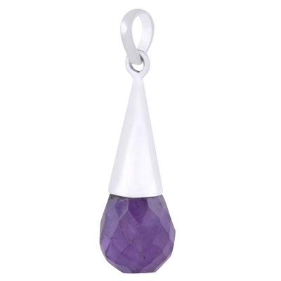 Alluring Faceted Seated Gemstone Amethyst Drop Shape 925 Sterling Solid Silver Pendant - R301145-1