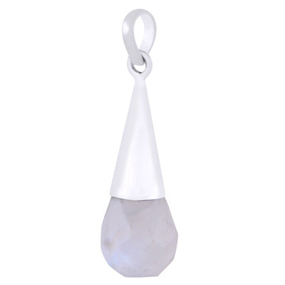 Alluring Faceted Seated Gemstone Rainbow Moonstone Drop Shape 925 Sterling Solid Silver Pendant - R301145-2