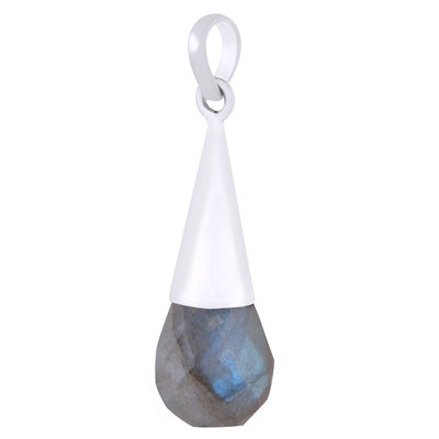 Alluring Faceted Seated Gemstone Labradorite Drop Shape 925 Sterling Solid Silver Pendant - R301145-3