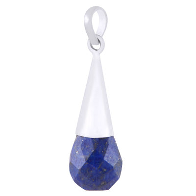 Alluring Faceted Seated Gemstone Lapis Drop Shape 925 Sterling Solid Silver Pendant - R301145-4