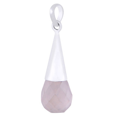 Alluring Faceted Seated Gemstone Rose Quartz Drop Shape 925 Sterling Solid Silver Pendant - R301145-5