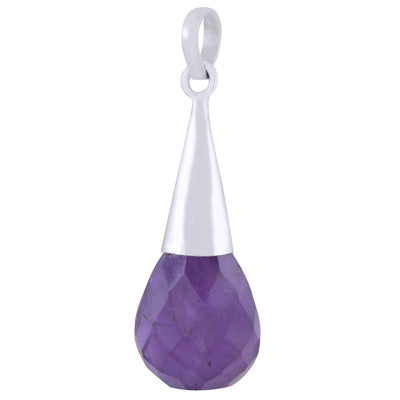 Gorgeous Faceted Seated Gemstone Amethyst Drop Shape 925 Sterling Solid Silver Pendant - R301146-1