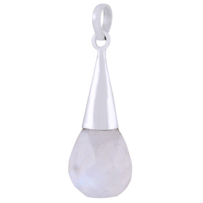 Gorgeous Faceted Seated Gemstone Rainbow Moonstone Drop Shape 925 Sterling Solid Silver Pendant - R301146-2