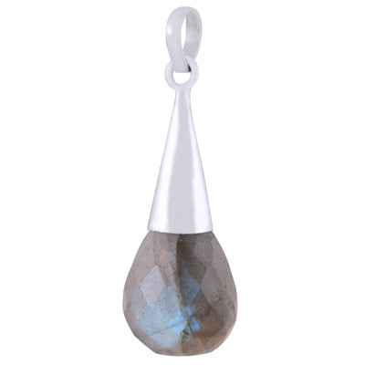 Gorgeous Faceted Seated Gemstone Labradorite Drop Shape 925 Sterling Solid Silver Pendant - R301146-3