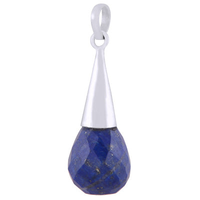 Gorgeous Faceted Seated Gemstone Lapis Drop Shape 925 Sterling Solid Silver Pendant - R301146-4