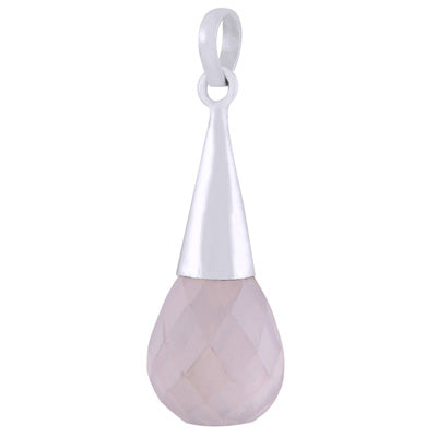 Gorgeous Faceted Seated Gemstone Rose Quartz Drop Shape 925 Sterling Solid Silver Pendant - R301146-5