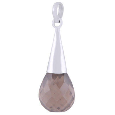 Gorgeous Faceted Seated Gemstone Smoky Topaz Drop Shape 925 Sterling Solid Silver Pendant - R301146-6