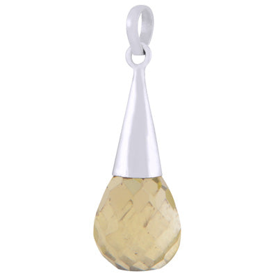 Gorgeous Faceted Seated Gemstone Lemon Topaz Drop Shape 925 Sterling Solid Silver Pendant - R301146-7