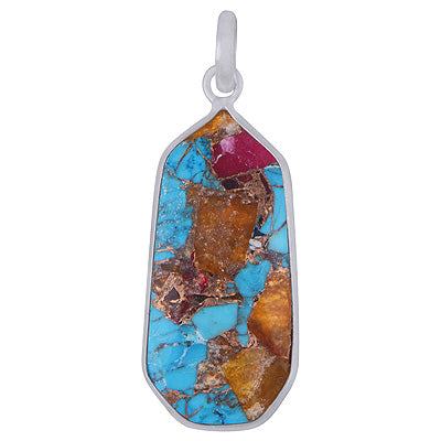 Beautiful Elongated Gemstone Copper Turquoise Fancy Shape 925 Sterling Solid Silver Pendant - R301149-10