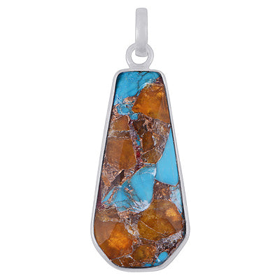 Beautiful Elongated Gemstone Copper Turquoise Fancy Shape 925 Sterling Solid Silver Pendant - R301149-2