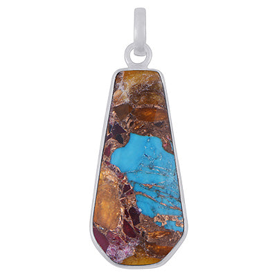 Beautiful Elongated Gemstone Copper Turquoise Fancy Shape 925 Sterling Solid Silver Pendant - R301149-3