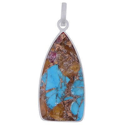 Beautiful Elongated Gemstone Copper Turquoise Fancy Shape 925 Sterling Solid Silver Pendant - R301149-6