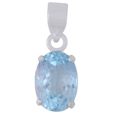 Gorgeous Prong Seated Gemstone Blue Topaz Oval Shape 925 Sterling Solid Silver Pendant - R301154-1