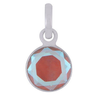 Plain Collet Natural White Mystic Opal Round Shape 925 Sterling Solid Silver Pendant - R301155-1