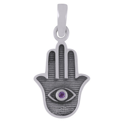 Gorgeous Hand of Hansa w/ eye Gemstone Amethyst Round Shape 925 Sterling Solid Silver Pendant - R301160-1