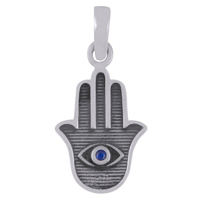 Gorgeous Hand of Hansa w/ eye Gemstone Cubic Zirconia Round Shape 925 Sterling Solid Silver Pendant - R301160-2