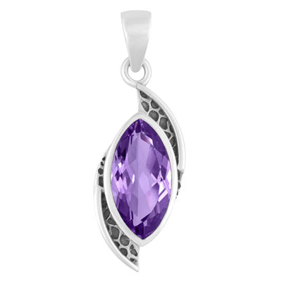 Gorgeous Oxidised Work Around Amethyst Marquise Shape 925 Sterling Solid Silver Pendant - R301168-1